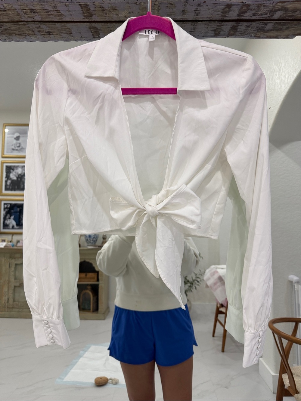 White Tie-Front Cropped Shirt